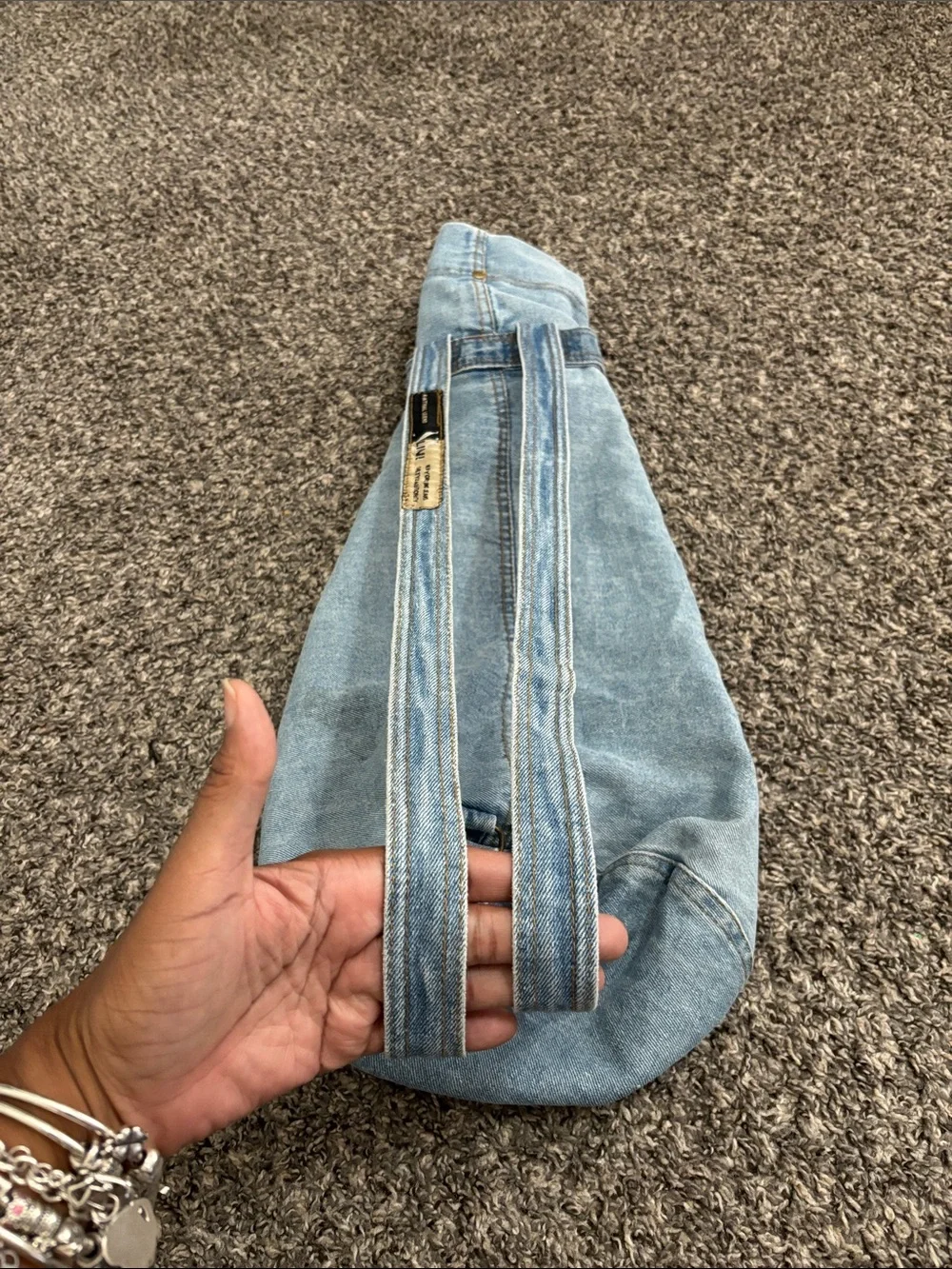 NY Line Denim Jean Cinch Napsack Backpack large boho vintage 90s school summer